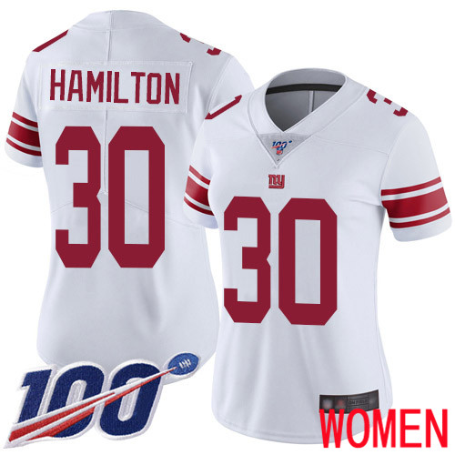 Women New York Giants #30 Antonio Hamilton White Vapor Untouchable Limited Player 100th Season Football NFL Jersey